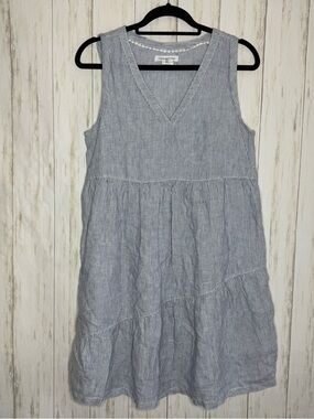 Lucky Brand 100% linen Blue and White Striped Dress